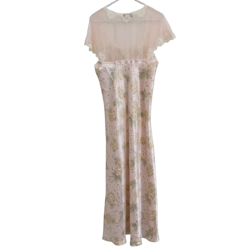 Christian Dior Vintage Peach Floral Satin Nightgown and Robe Set Lace Trim M 90s - Picture 3 of 12
